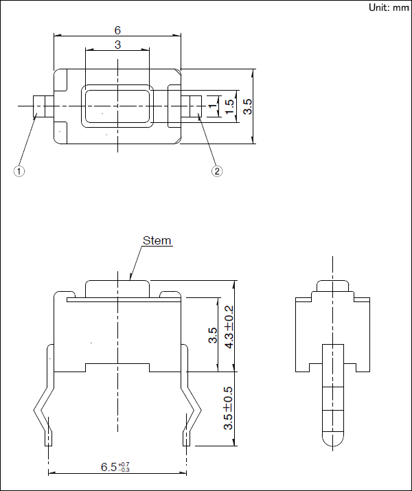 6.0×3.5×4.3mm	 interrupteurs tactiles 0.98N