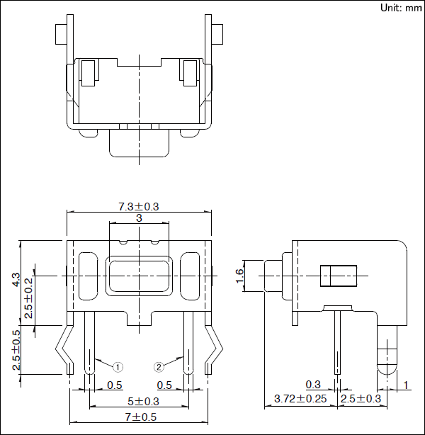 7.3×6.72×4.3mm Oldalsó push tact kapcsolók 0.98N